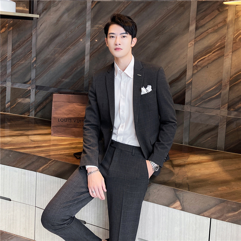 Casual Suit Jacket Men's Korean-style Fashion Slim-fit Handsome Spring Youth British-style Business Dress Suit Men's