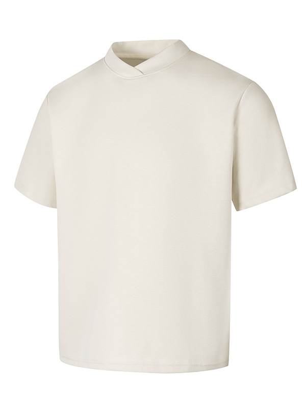 Factory Wholesale V-Neck T-Shirt with High-Quality Air Layer Pure Cotton Trendy Men's Short-Sleeve Boxy Top