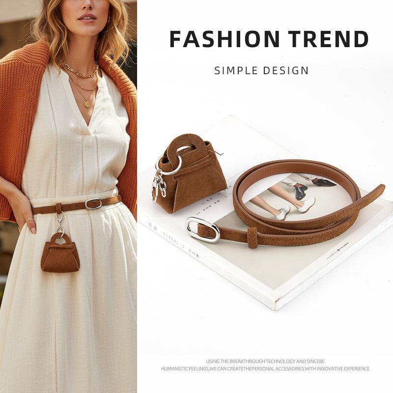 New Matte Suede Non-Porous Thin Belt, No-Punch Decorative Belt for Dresses and Jeans, Wholesale from Manufacturer in Stock