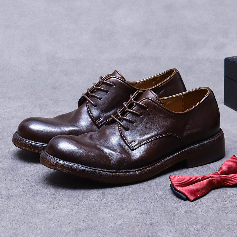 [Big Promotion] Light Luxury Leather Shoes for Men, Genuine Leather Soles, Handmade Goodyear British Derby Stitched Outsole Cowhide Shoes