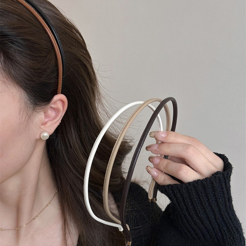 Leather Very Fine Hair Hoop Women's 2024 New High-grade Pressure Sensitive Hair Shampoo Headband Summer Out-of-house Hair Card Headwear
