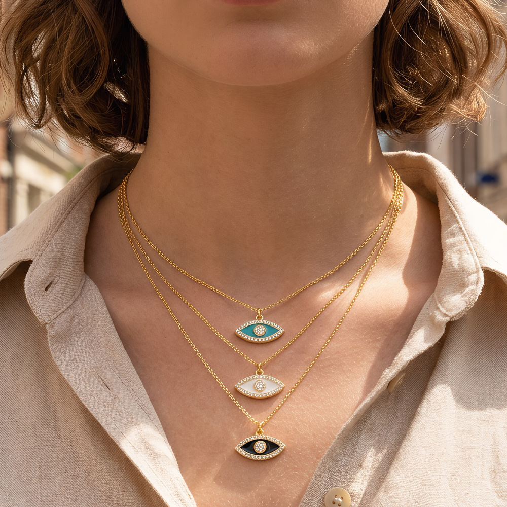 European and American New Creative Turkish Devil's Eye Oil Dripping Necklace Retro Simple Elegant Micro-Embedded Evil Eye Clavicle Chain
