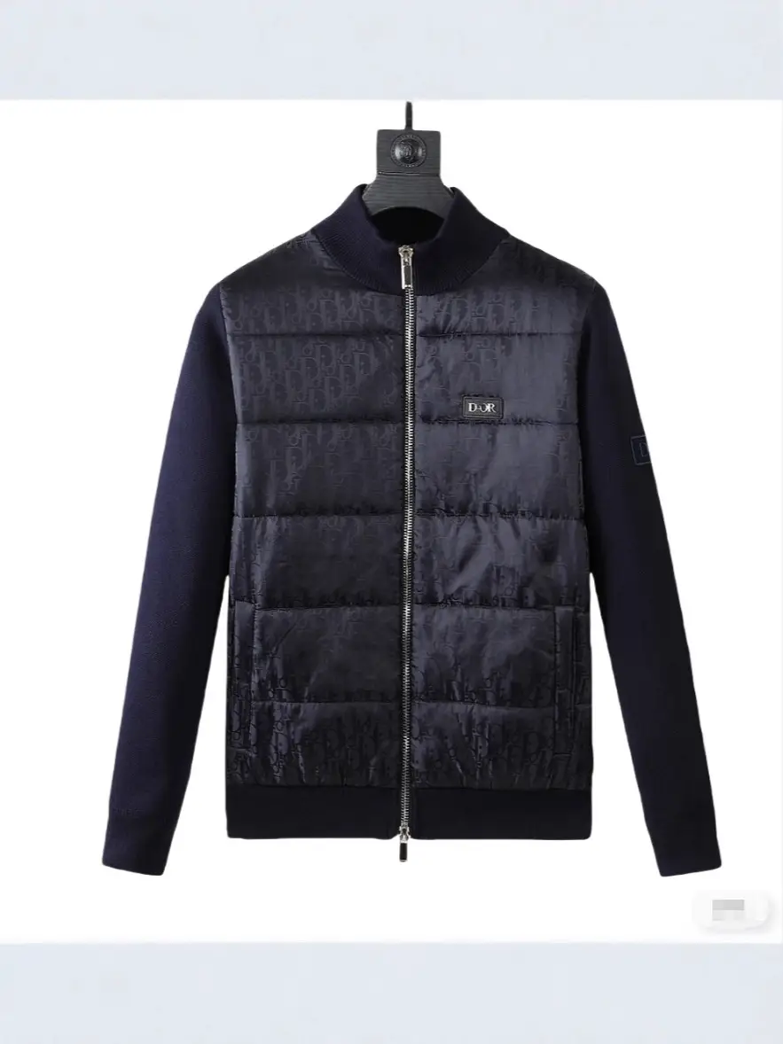 2025Cd Full Printed Letter Jacquard Stitching Knitted Stand Collar Cotton Jacket Autumn and Winter Warm Casual Letter Jacket Men's Clothing