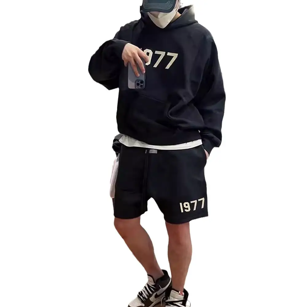 FOG MIKI double line ESSENTIALS European and American fashion brand summer men's and women's flocking 1977 shorts couple