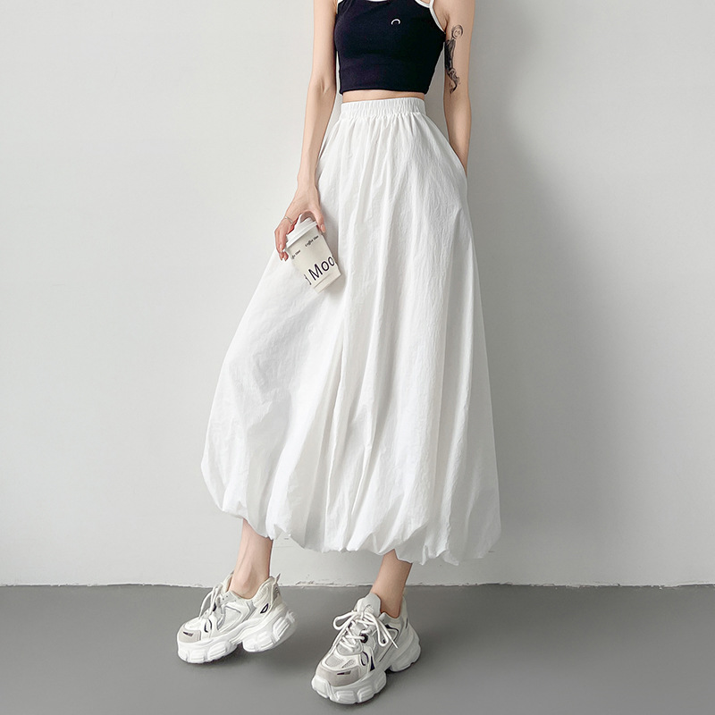 American Lazy Sports Style Loose Yamamoto Bud Skirt Women's Street Gray Elastic Waist Tutu Skirt Mid-Length Skirt