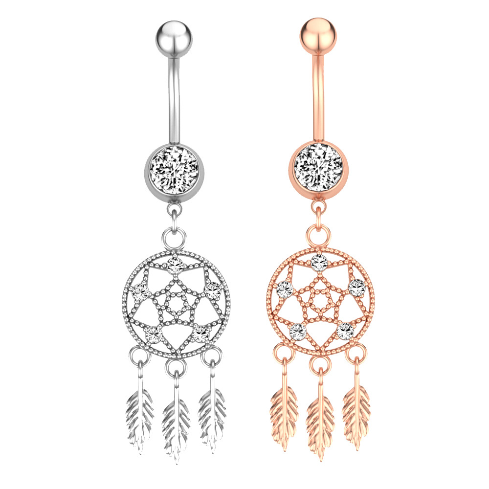 Hot new three-leaf dreamer zircon belly button ring belly button nail piercing jewelry online wholesale