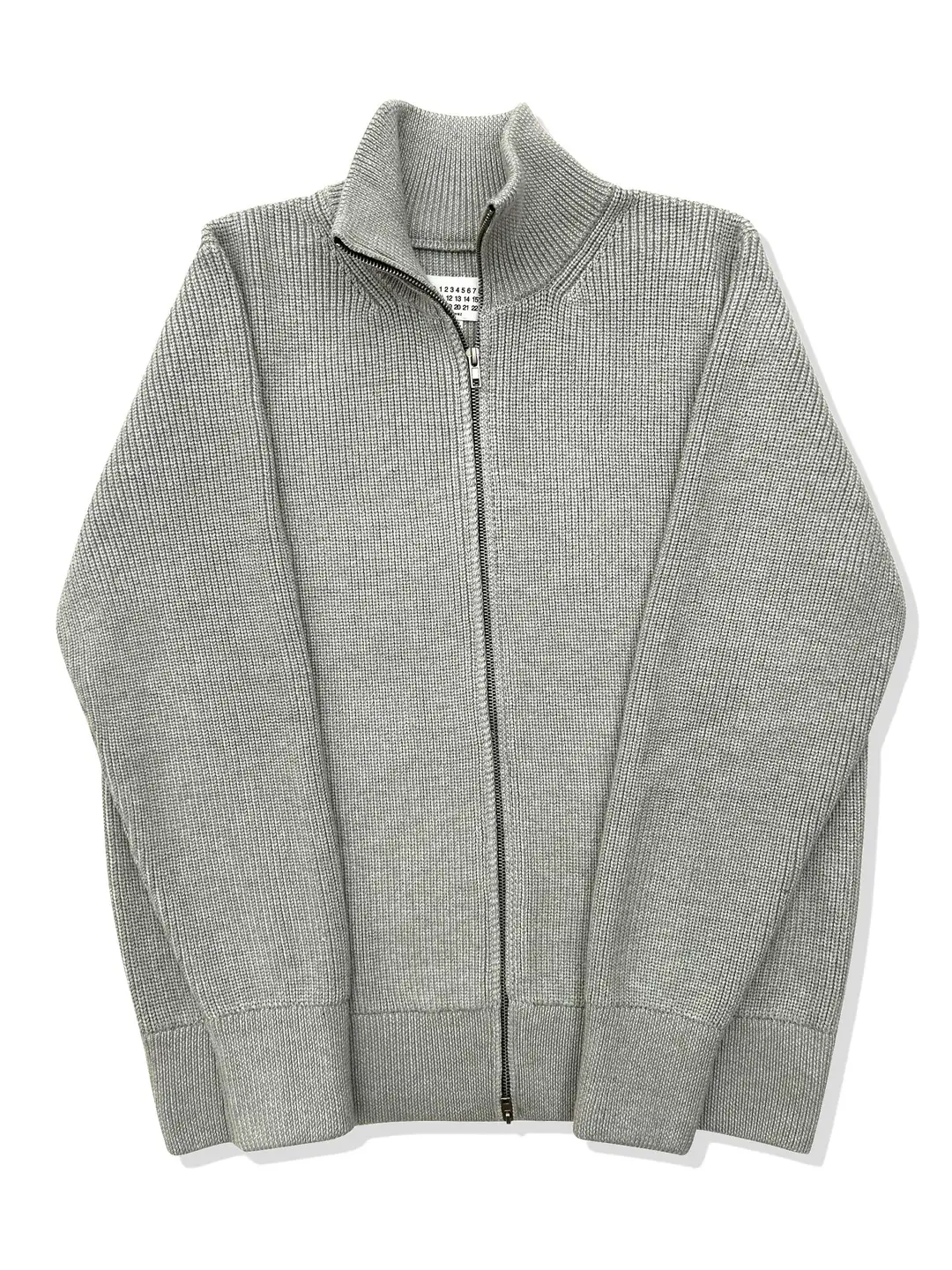Quadrangle Line Label Design Gray Turtleneck Knit Double Zipper Warm Wool Blend Loose Cardigan Sweater Jacket