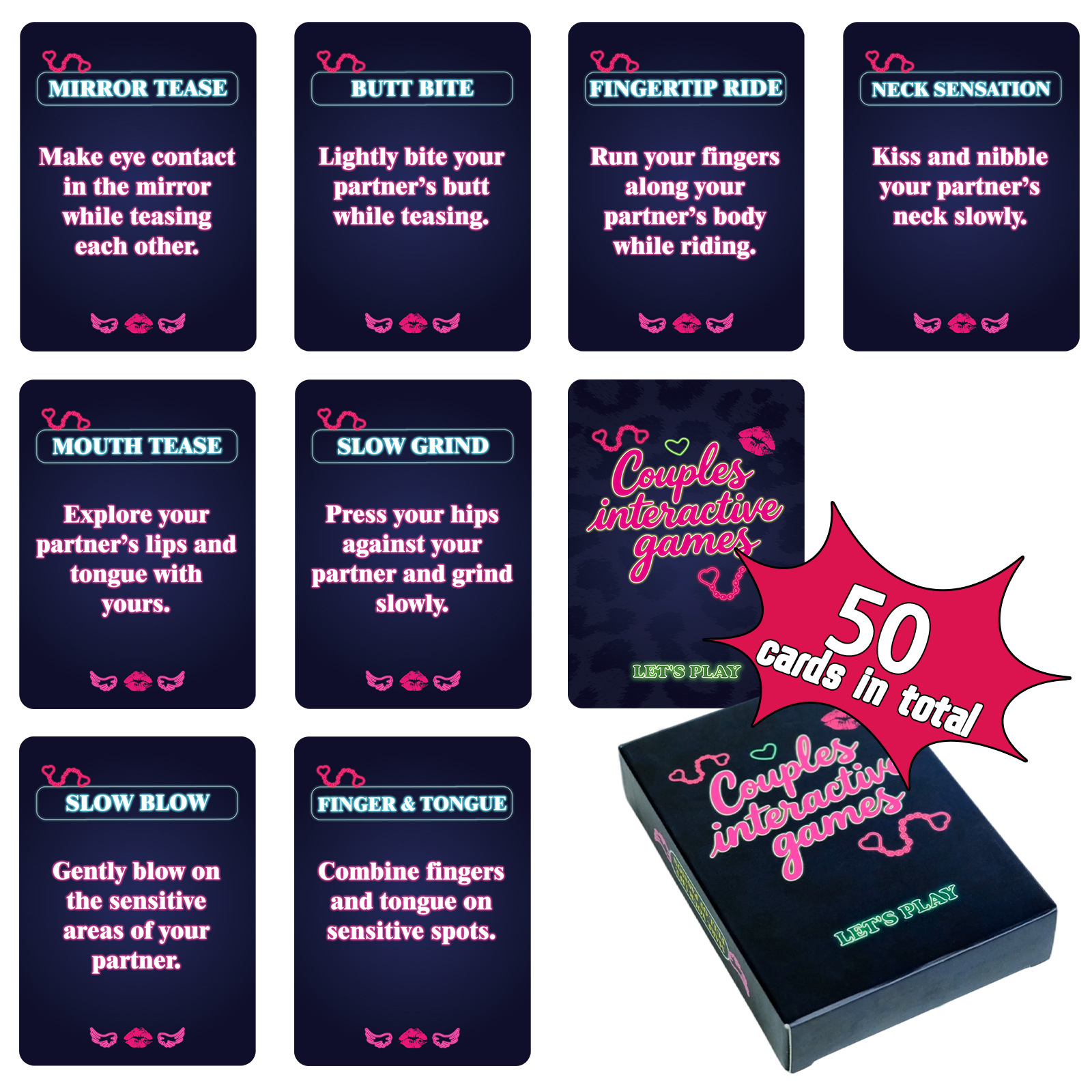 Cross-Border New 50 Couple Cards Sex Board Game Cards Female Friends Party Entertainment Interactive Fun Cards