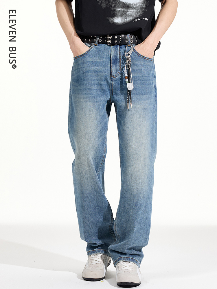 2026 Spring New American Trendy Brand High Street Washed Retro Casual Straight Wide-Leg Long Pants Men's Jeans