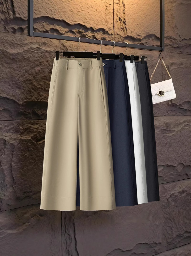 Thin Summer Suit Wide-Leg Pants Slimming Casual Cropped Pants Women Loose Plus Size Straight Petite Cropped Pants