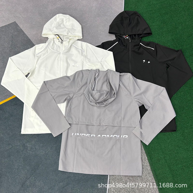 European and American Cross-Border Sports Jacket for Men, Spring and Autumn Running Outdoor Windproof Jacket with Hood and Zipper, Lightweight Cycling Jacket