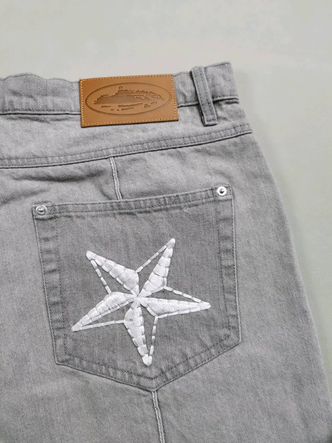 Palm Angels Star Embroidered Jeans Grey