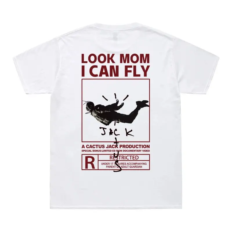 Cross-Border Pure Cotton Short-Sleeve Men's New Summer T-Shirt with Interesting "Mom, I Can Fly" Print Hip-Hop