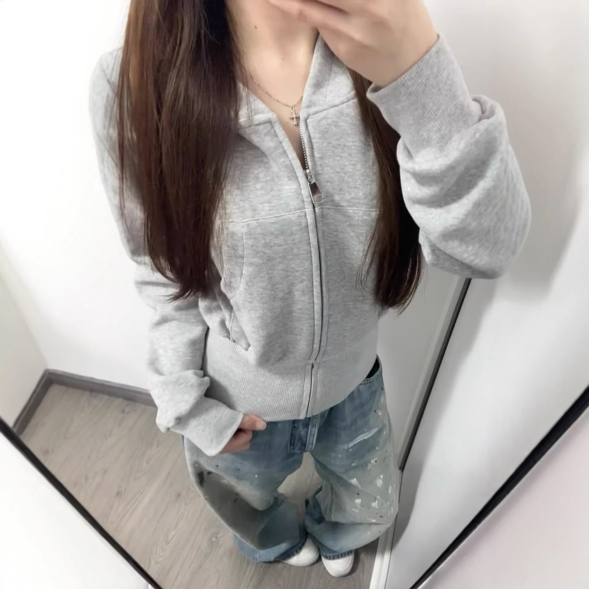 Cross-Border Korean-Style Zip-Up Hoodie for Women 2026 New Small Size Spring Autumn Winter Hooded Cardigan Jacket Long Sleeve Top