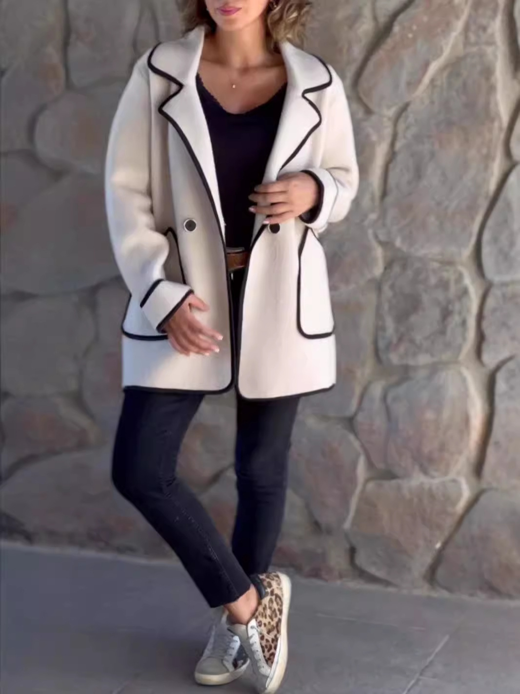 2025 Autumn and Winter New Amazon Cross-Border European and American Fashion Export Women's Elegant Suit Collar Double-Sided Woolen Jacket