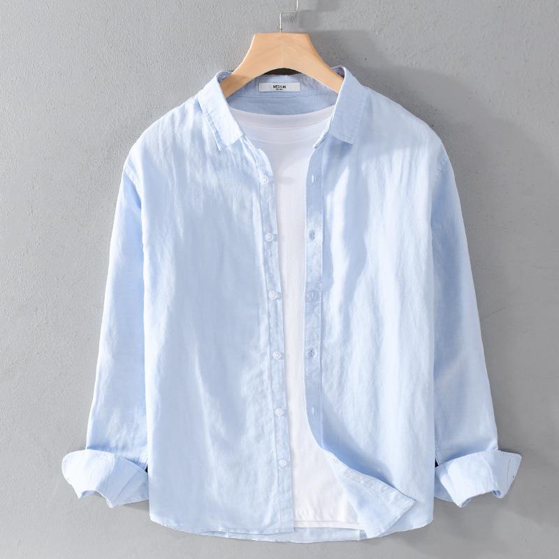 Men's New Cotton and Linen Long-sleeved Shirt White Artistic All-match Casual All-match Youth Linen Shirt 9206