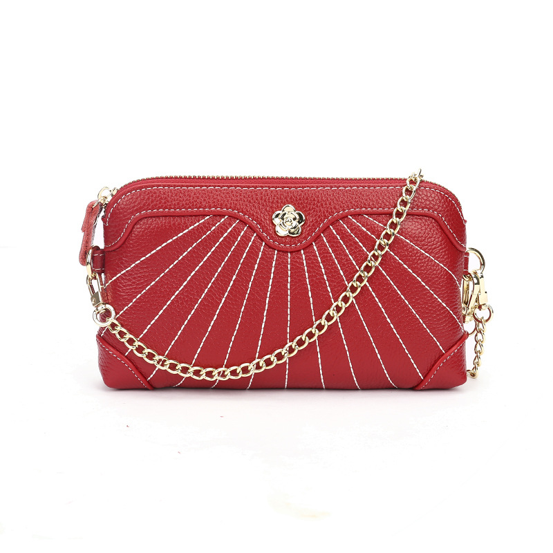 Bag Women's Bag New European and American Niche Design Stitch Long Wrist Clutch Leather Chain Bag Shoulder Bag
