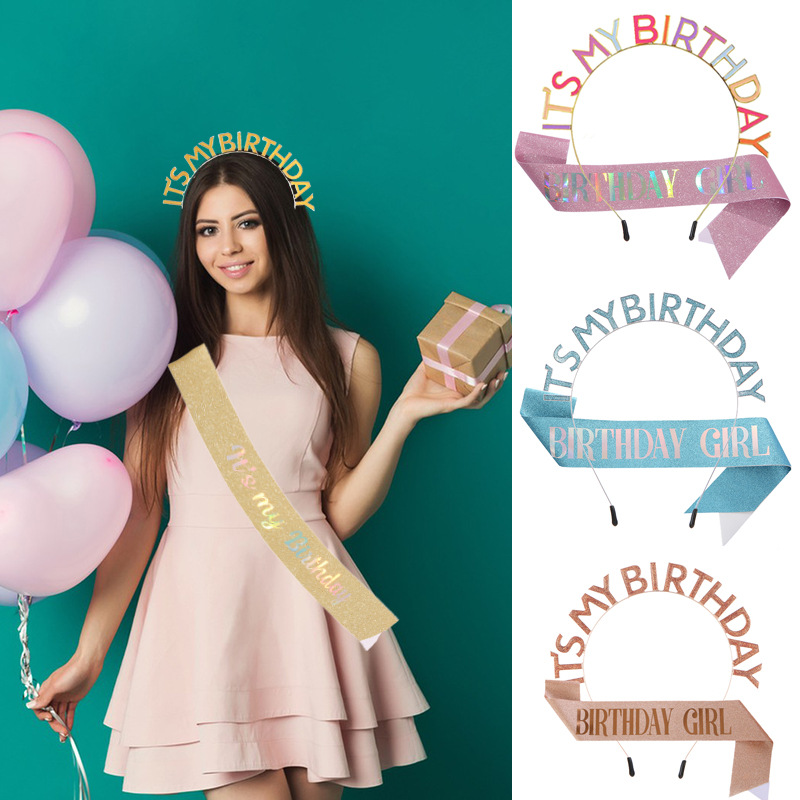 European and American Fashion It's My Birthday Crown Shoulder Strap Set Etiquette with Glitter Belt Party Headdress Decoration
