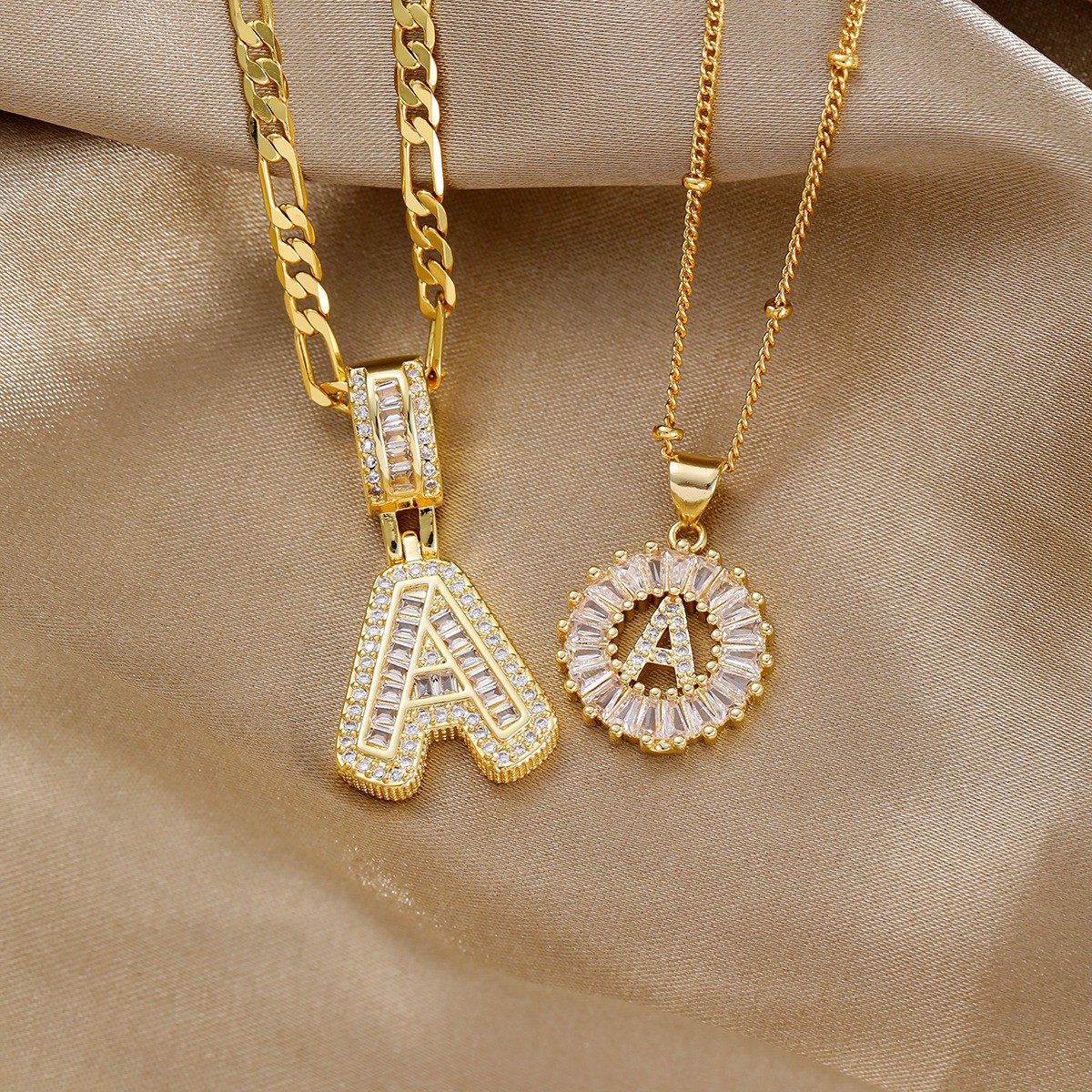 Kindergarten Hot-Selling Ins Fashion Stylish Hip-Hop Men and Women Rock Candy Copper Inlaid Zircon Letter Pendant Necklace Jewelry