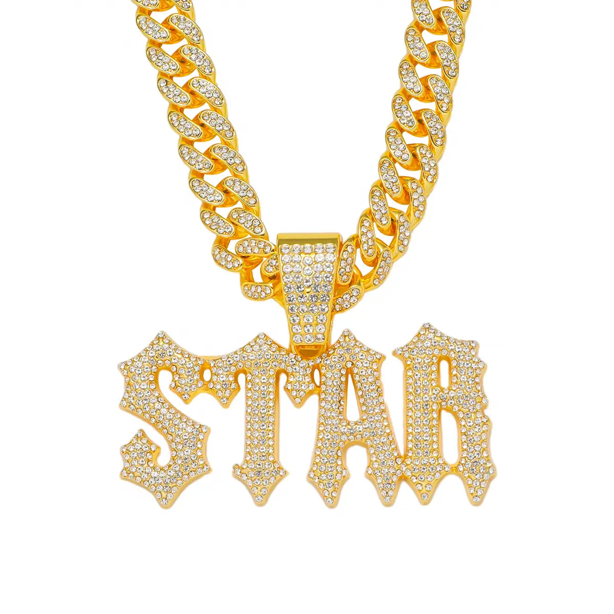 Cross-border Explosive Stitching Diamond Letter Pendant Necklace Men's Fashion Cool Hip-hop Hip-hop Accessories