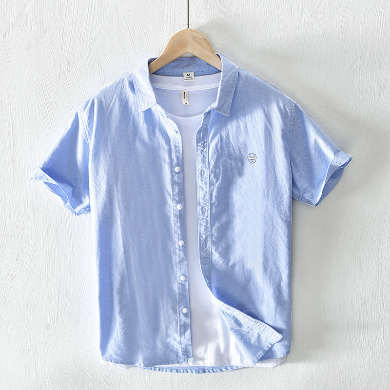 5124 summer new Oxford spinning Joker solid color shirt men's casual loose short sleeve shirt a generation of hair