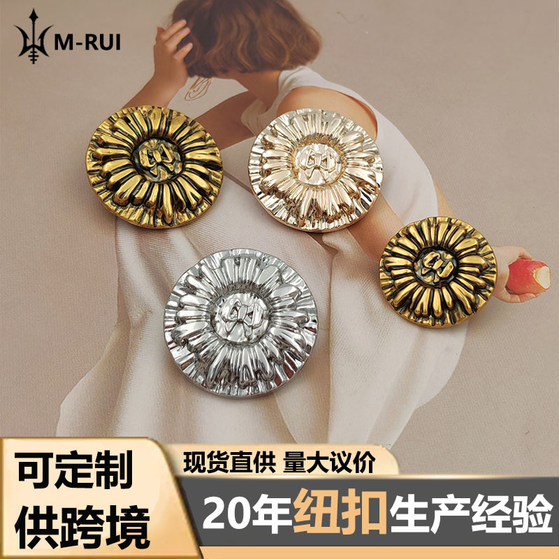 Retro Korean-Style British Academy Style Sunflower Bow Eco-Friendly Salt Spray Hand-Stitched Buttons for Suit Jackets