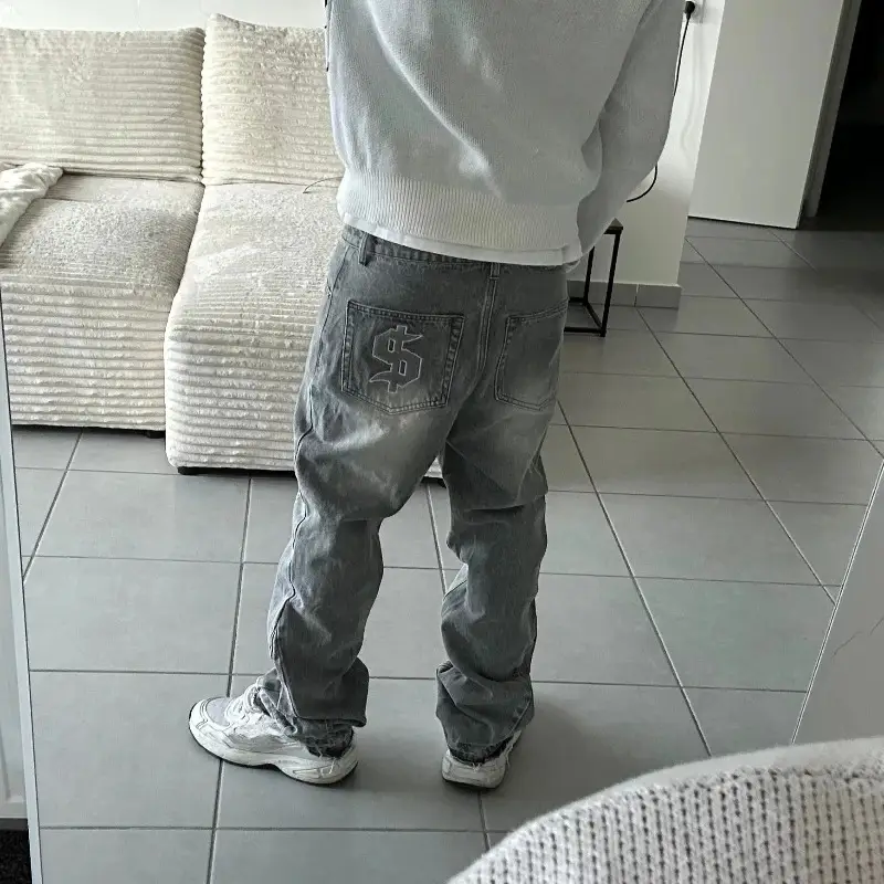 European and American Cross-Border Y2K Retro Hip-Hop Street Jeans with Pattern Embroidery and Patchwork Gothic Style Jeans