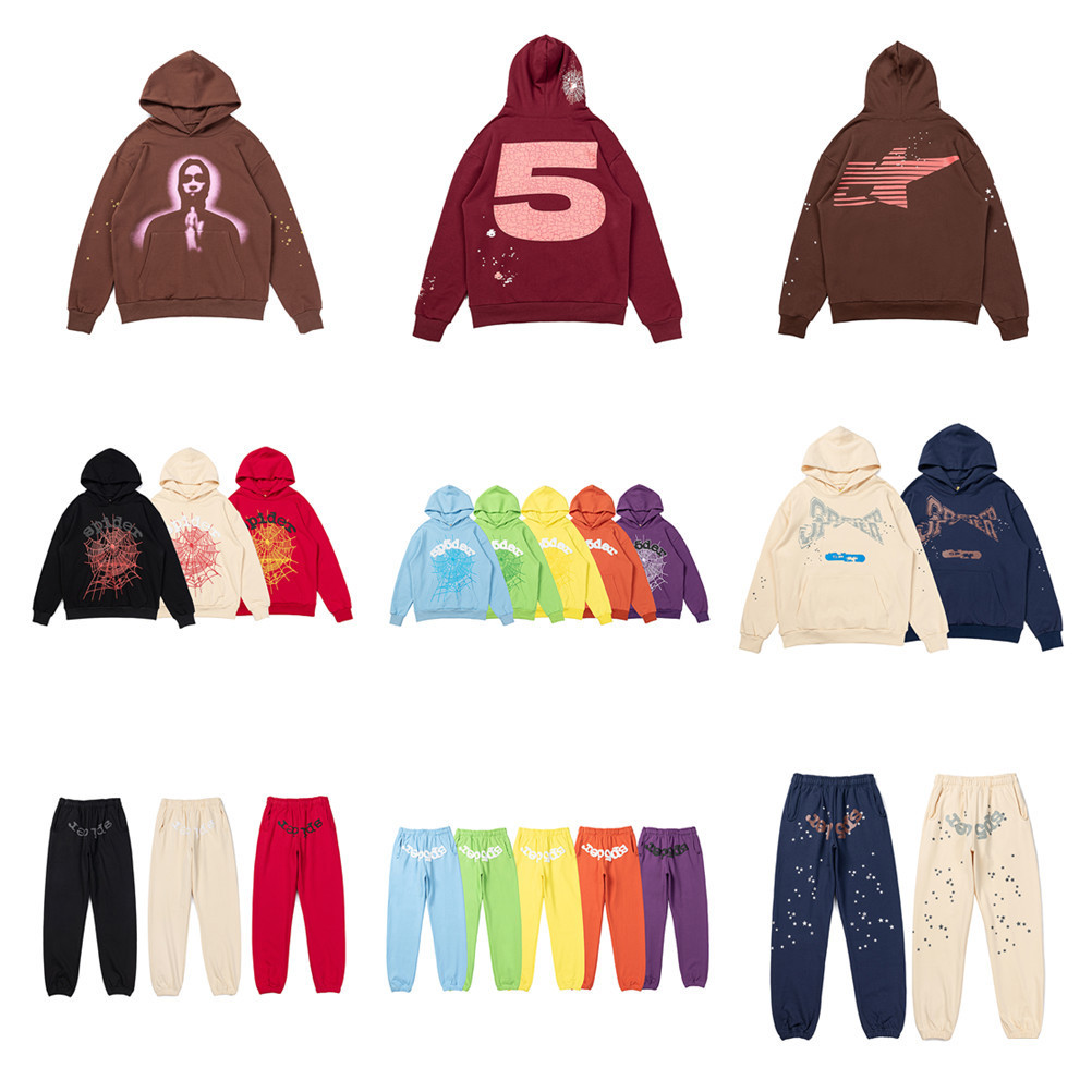 24 cross-border fashion brand sp5de spider web 555 three-dimensional foam leisure sports sweater men's and women's high street trousers suit