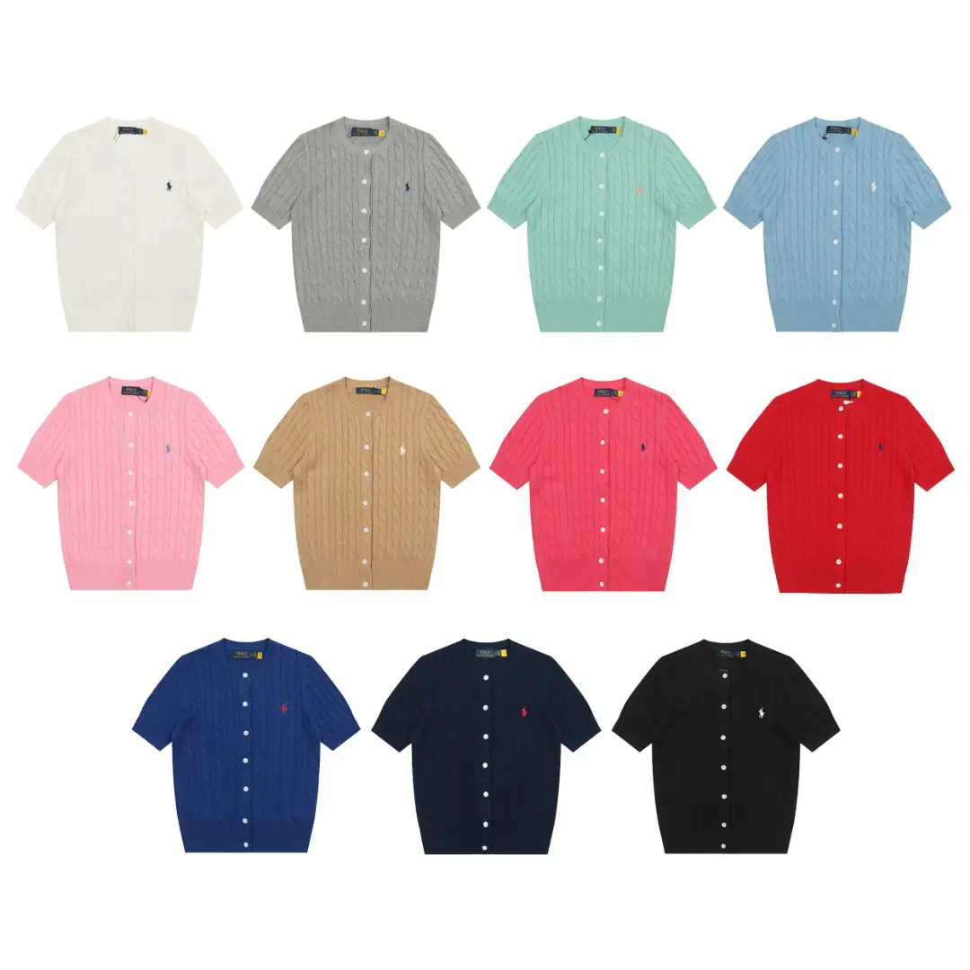 25s Summer RL Ralph Pony Label Embroidered POLO Short Sleeve Knit Sweater Small Twisted Cardigan Simple T-Shirt Top Women