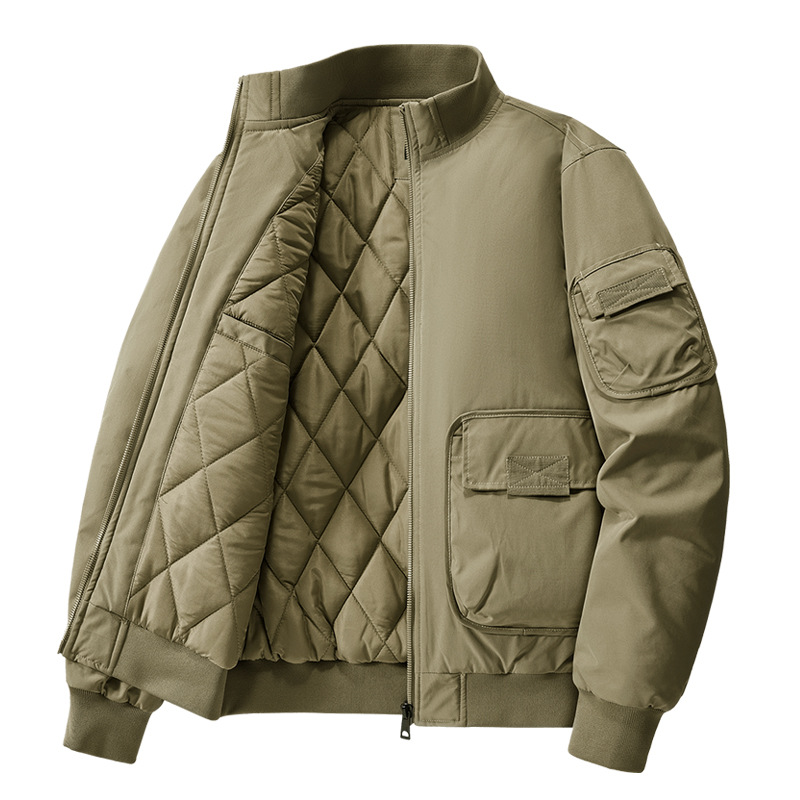 New Autumn and Winter Men's Casual Jacket Workwear Thickened Multi-Pocket Bomber Jacket All-Match Retro American Baseball