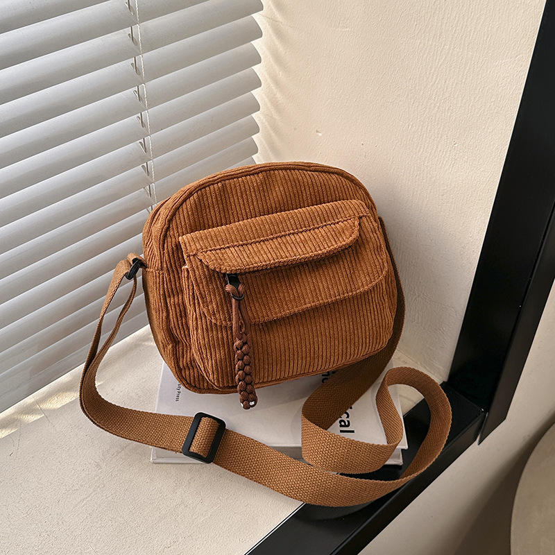 Retro all-match Harajuku corduroy shoulder bag crossbody bag female student simple Japanese casual canvas phone bag