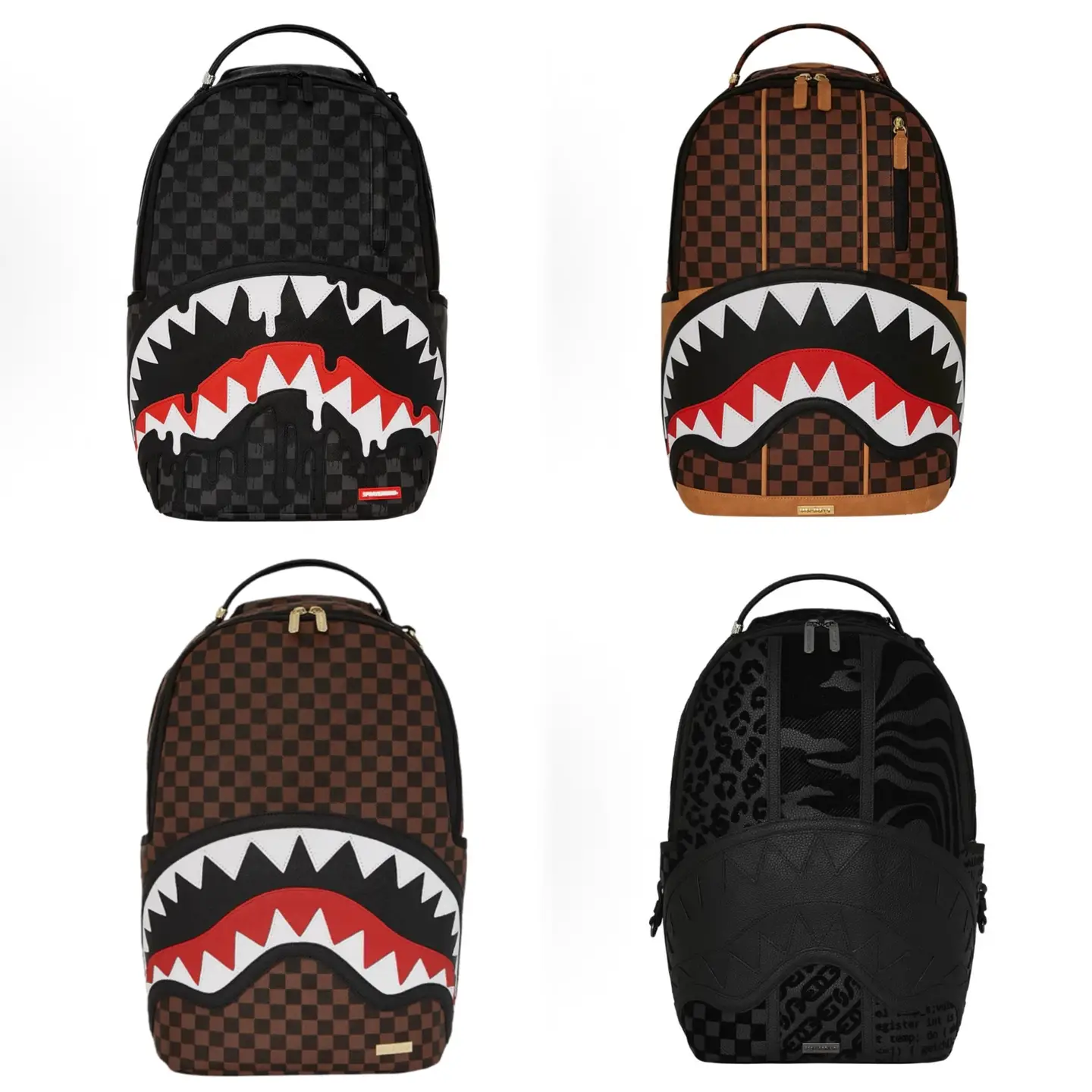 SprayGround Shark Mouth 25 Autumn/Winter New Men's and Women's Classic Checkerboard Graffiti Backpack Bag Backpack