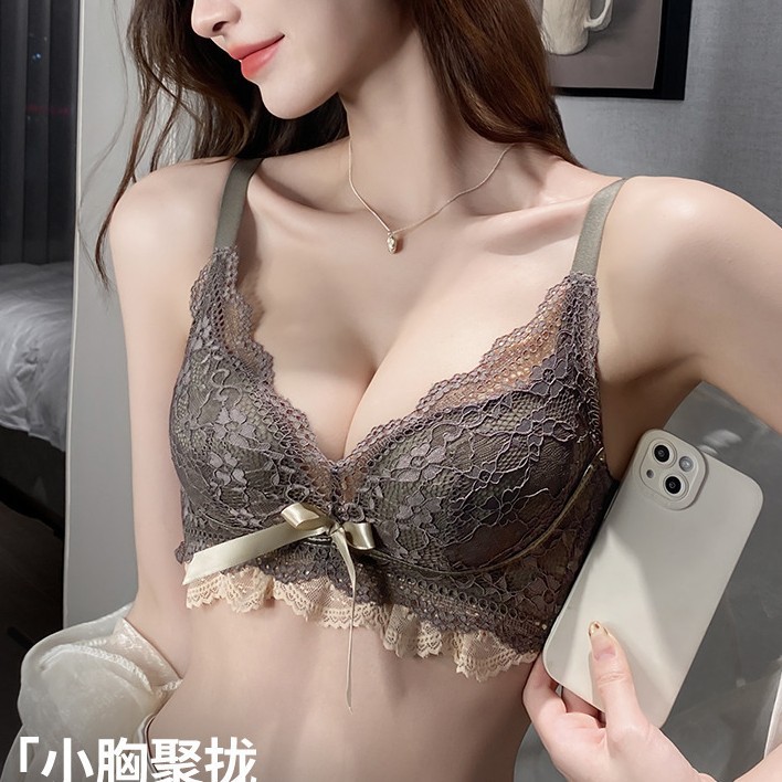 Sexy Lingerie Women's New Lace Edge Small Breast Push-Up Anti-Sagging No Rims Pure Lust Bra Set