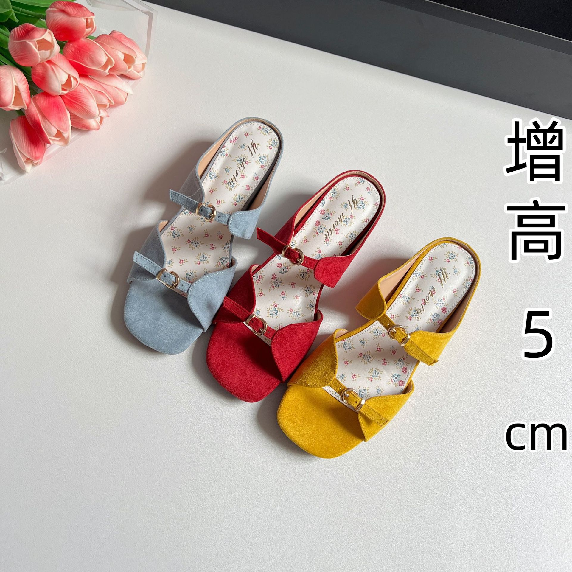 Inner Height Women's Shoes French Floral Open Toe Sandals Summer Outfit Skirt Wedge Sandals with Buckle Strap