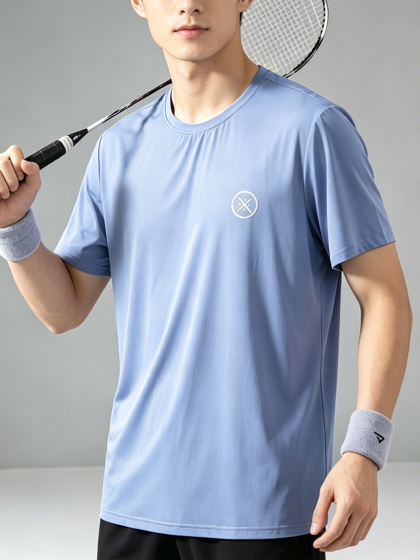 Elastic Ice Silk Short-Sleeved T-Shirt for Men in Summer, Thin Mesh, Breathable, Cool, Casual Sports Half-Sleeved T-Shirt for Men 13011