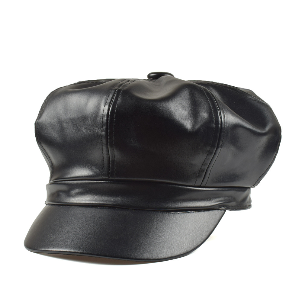 South Korea retro PU leather painter hat octagonal hat handsome all-match pumpkin hat solid color beret female star