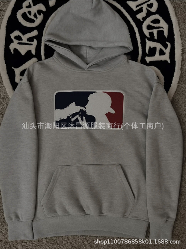 2025 Autumn Pattern Printed Cardigan Loose Hooded Zipper Side Pocket Sweatshirt