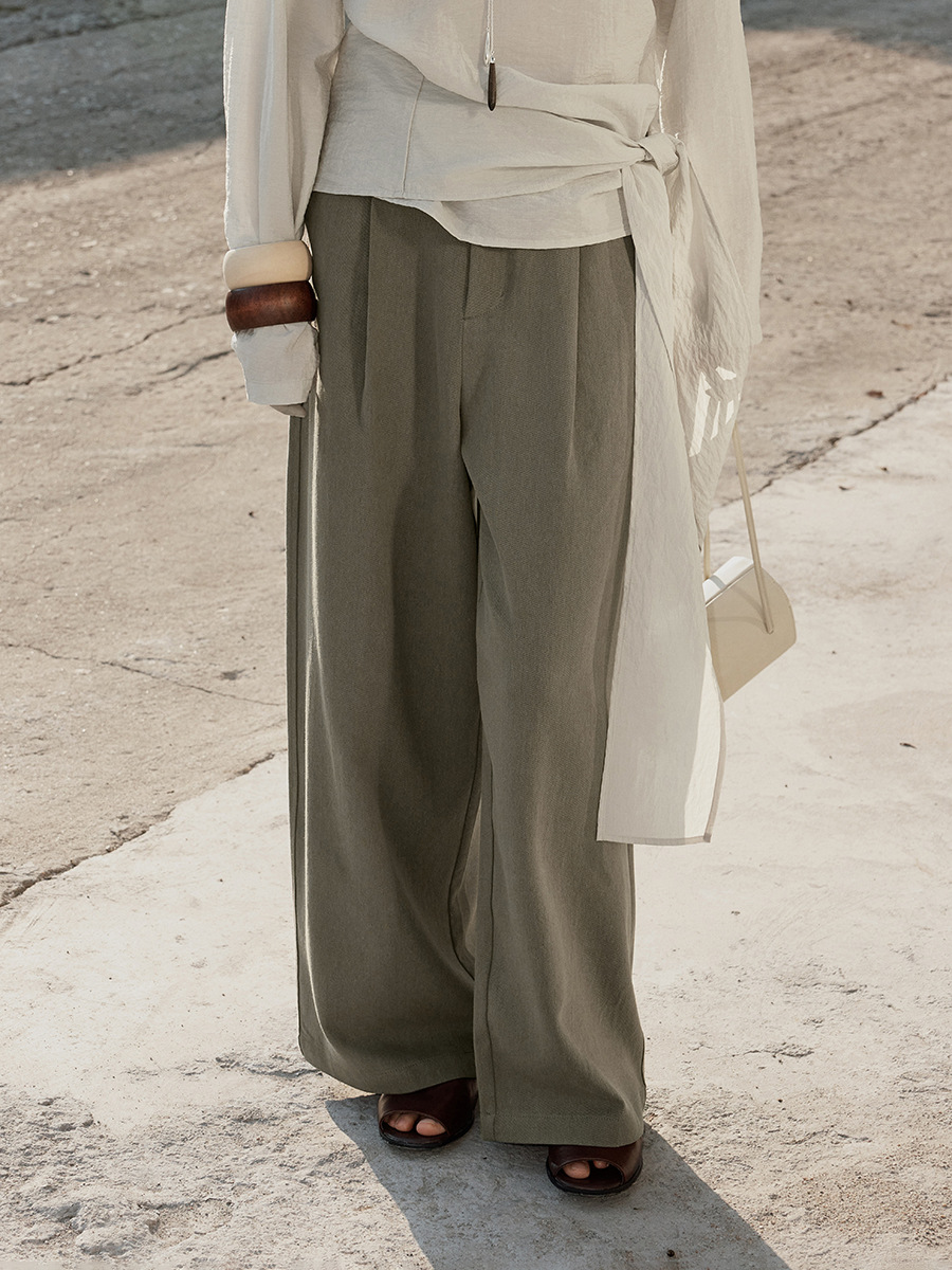 Love and Nancy Thirteen Lines 2026 Spring/Summer Linen Old Money Style Double Pleated Wide-Leg Suit Casual Pants for Women 04132