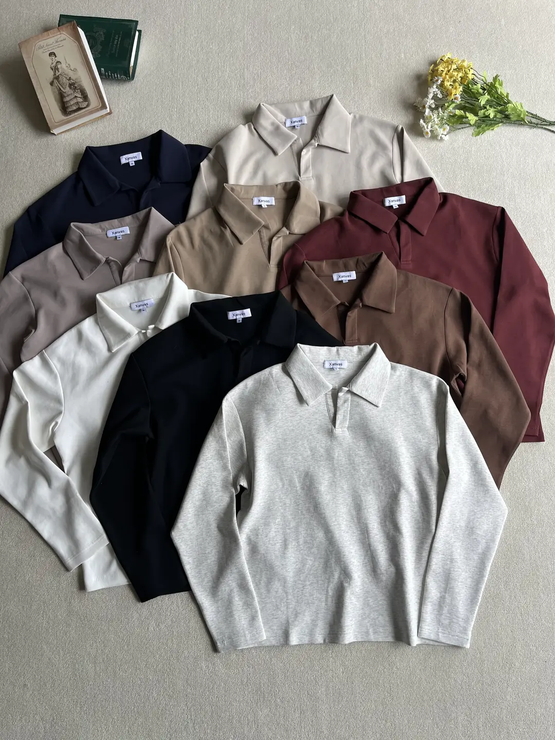 Xanvas Longtermism Series Loka Soft Sticky Air Layer Polo Long Sleeve T-shirt Short Width Cleanfit Versatile