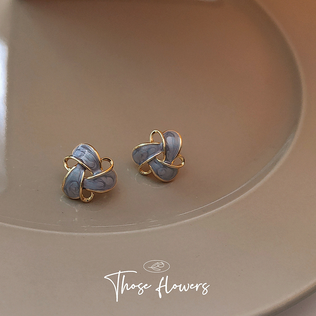 Bright Eye Silver-Plated Needle 14K Geometric Oil-Drip Hollow Earrings for Women Korean and Japanese Ins Trend Fashion Earrings Factory