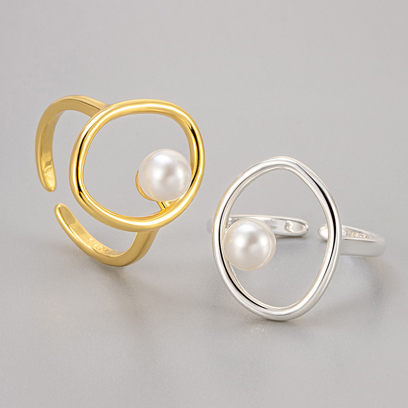 European and American Cross-border South Korea Niche Design Fashion Personality Temperament Simple Atmosphere Adjustable Pearl Ring for Women Japanese Style