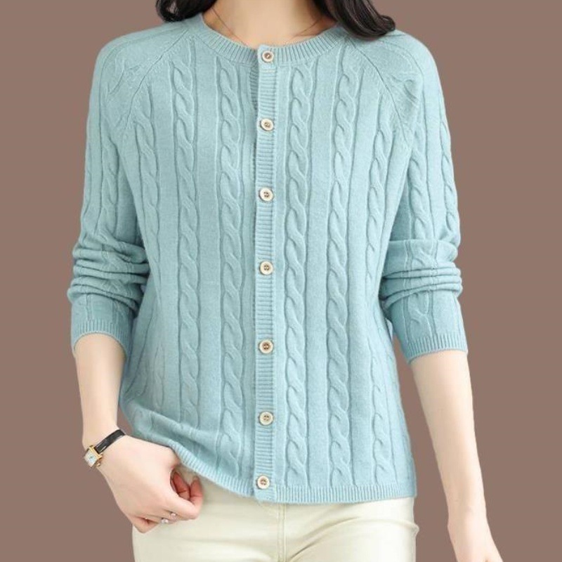 2024 New Middle-aged Mother Twist Sweater Cardigan Coat Women's Loose Knitted Sweater Short Coat
