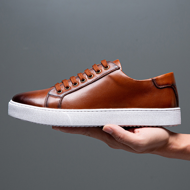Retro Color-Washed Casual Sneakers 45 Genuine Leather Large Size Men's Shoes 46 Export Extra Large Size Men's Shoes 47 Soft-Soled White Shoes for Men