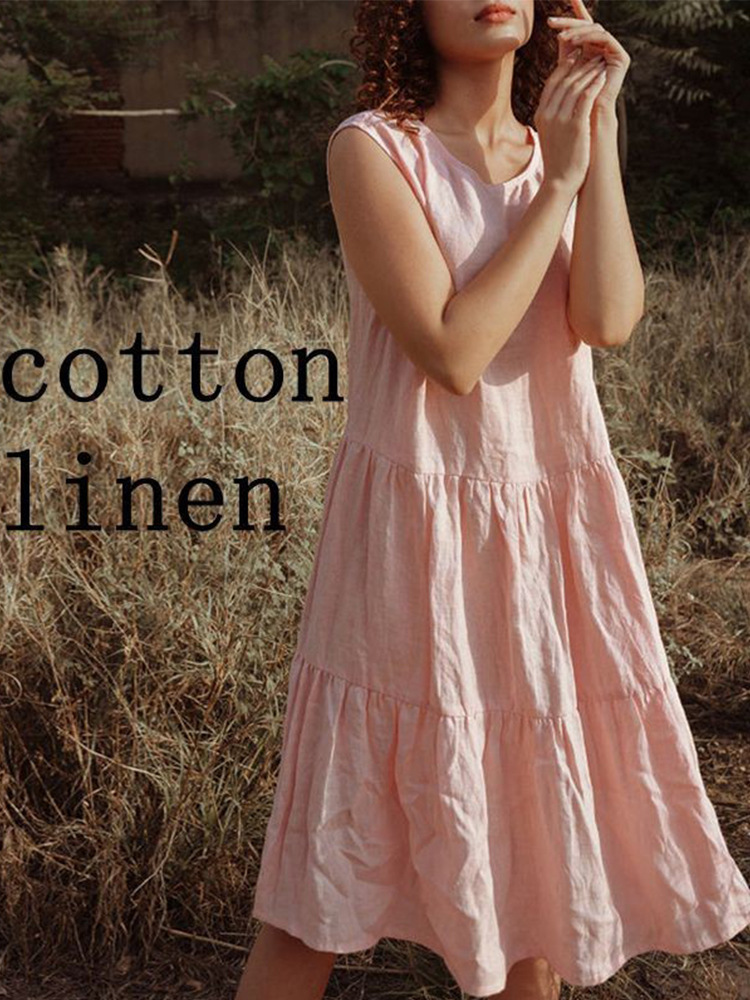 European and American Style Dress 2025 Summer Cross-Border Linen Cotton High-End Loose Elegant A-Line Skirt Vest Dress Summer