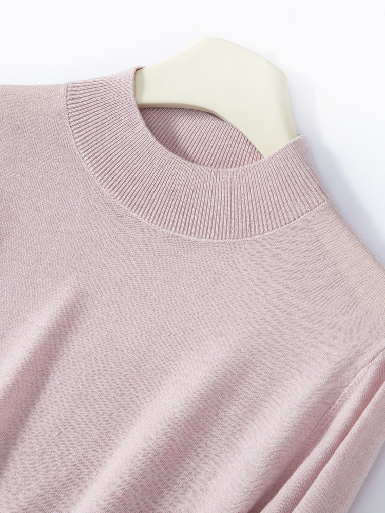 Autumn and Winter Half Turtleneck Thin Sweater Worsted 48 Count Wool Knitted Pullover Pure Color Classic Long-Sleeved Bottoming Cardigan for Women