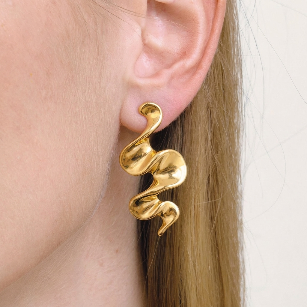 Stainless Steel Geometric Spiral Rotating Earrings, Unique Niche Design, Vacuum-Plated 18K Gold, Light Luxury High-End Earrings