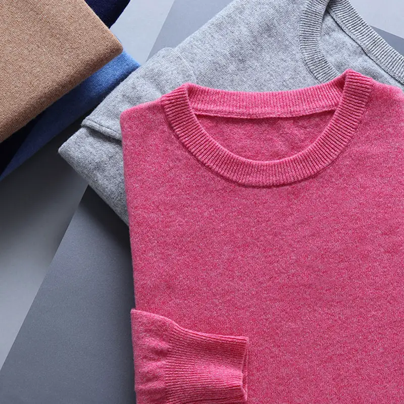 Autumn and winter large size round neck knitted base shirt loose pullover long sleeve sweater middle-aged gentleman knitted solid color men's sweater
