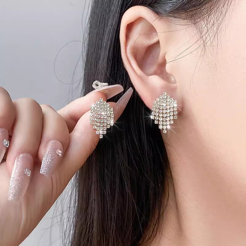 S925 Silver Needle Fashionable Elegant High-end Tassel Earrings Women's Shining Smart Zircon Earrings Short Earrings