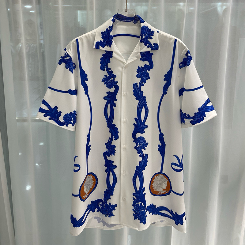 Spring and Summer New European and American Cross-Border Foreign Trade Fashion Youth Popular Digital Printing Men's Short-Sleeved Lapel Shirts