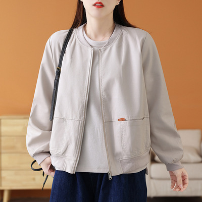 Pu Leather Jacket 2026 Spring and Autumn New Style Women's Retro Literary Baseball Collar Leather Jacket 80601